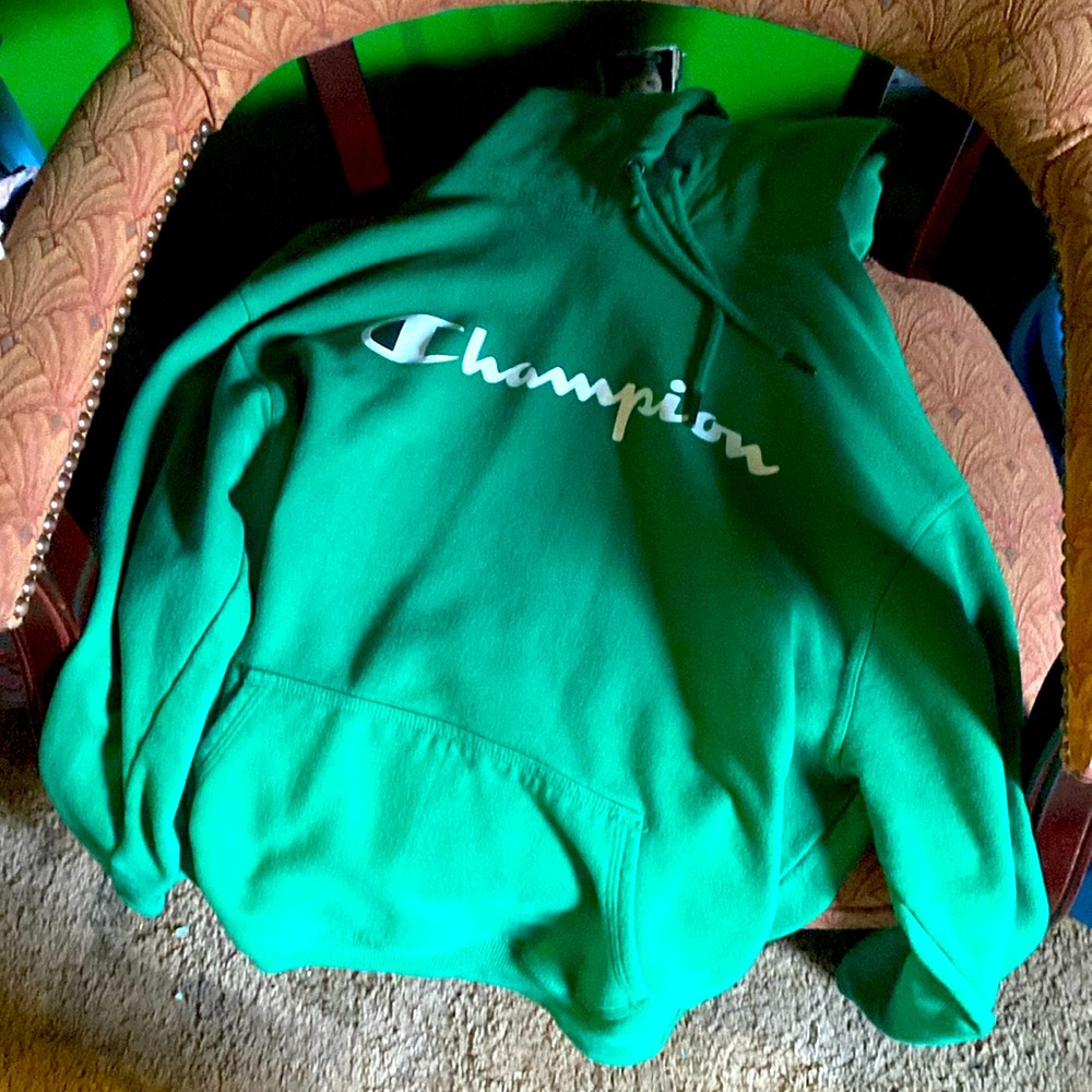 A green and white champion hoodie size medium - Picture 2 of 4
